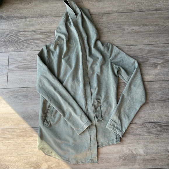 Keysha Washed Cotton Open Front  Hooded Jersey Sweatshirt Made in Italy - Picture 6 of 15